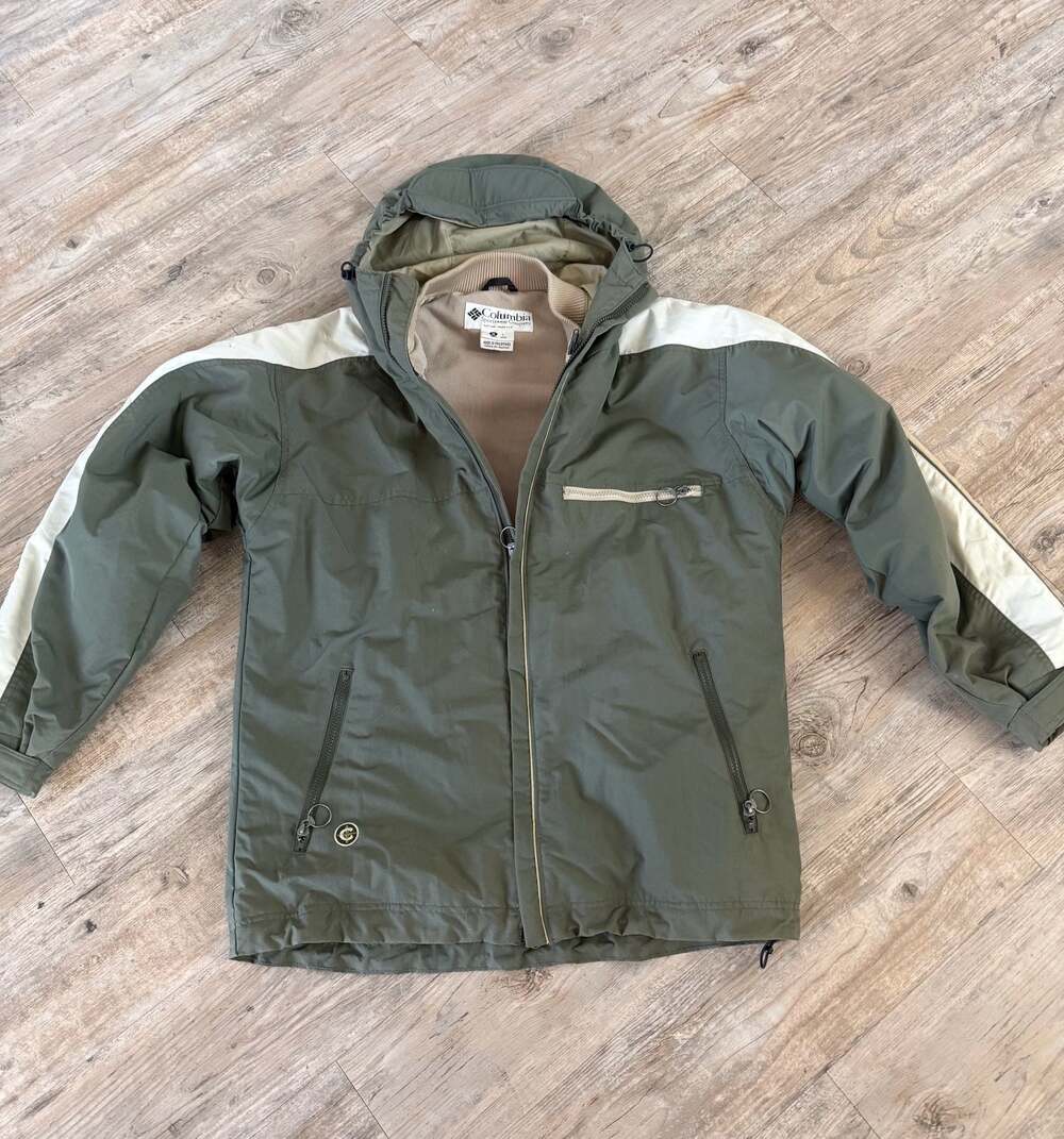 Vintage Columbia Sportswear Hooded Jacket Olive Green Cream Men's M / Japan L
